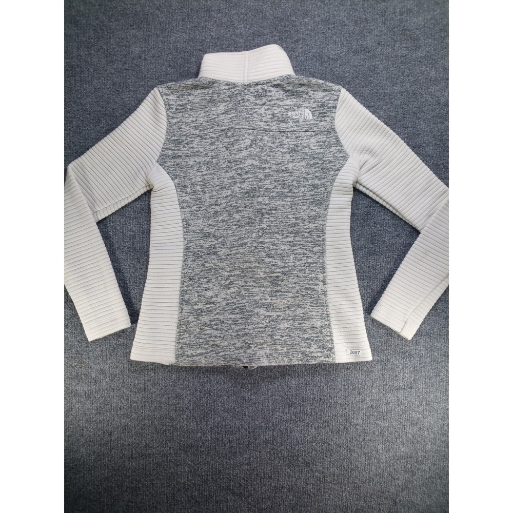 The North Face Women's Small Full Zip Jacket Gray White Ribbed Knit Stain S - Picture 2 of 8